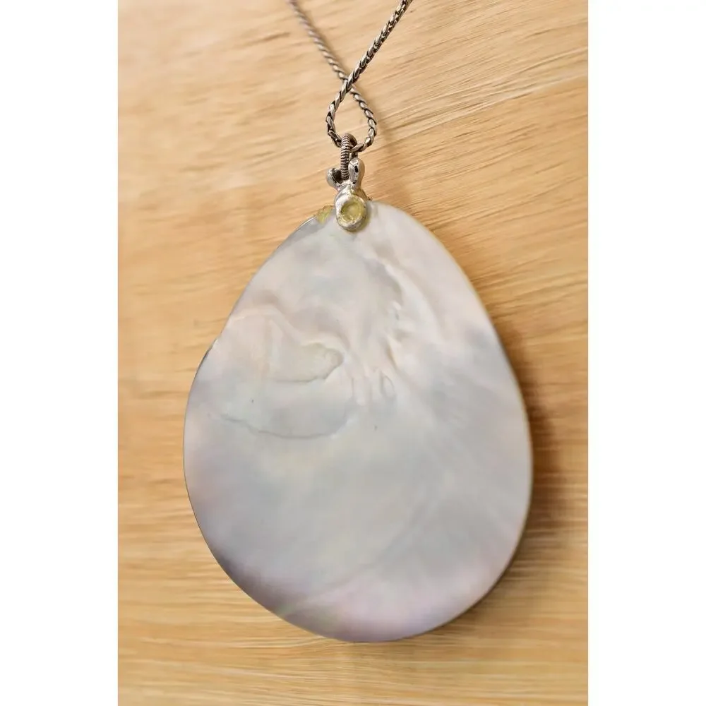 Vintage Abalone Shell Pendant on Brighton Chain Floral Mother Pearl AS IS BinBD